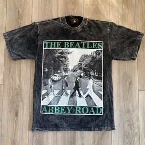 VTG The Beatles Abbey Road Band T Shirt Size L  Double Sided AOP Apple Pie Acid